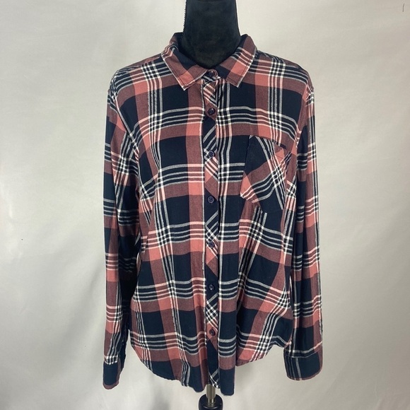 Faded Glory Button Down Long Sleeve Collared Plaid Shirt - Picture 1 of 8